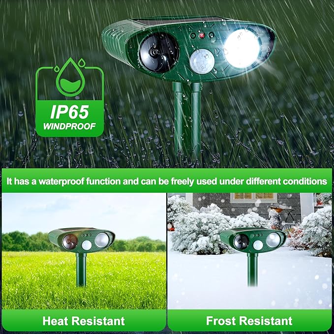 4 Pack Solar Animal Repeller for Raccoons, Deer & Squirrels - Ultrasonic & Strobe Light, Outdoor Deterrent for Cats, Dogs, Raccoons, Rabbits, Skunks, Foxes & More