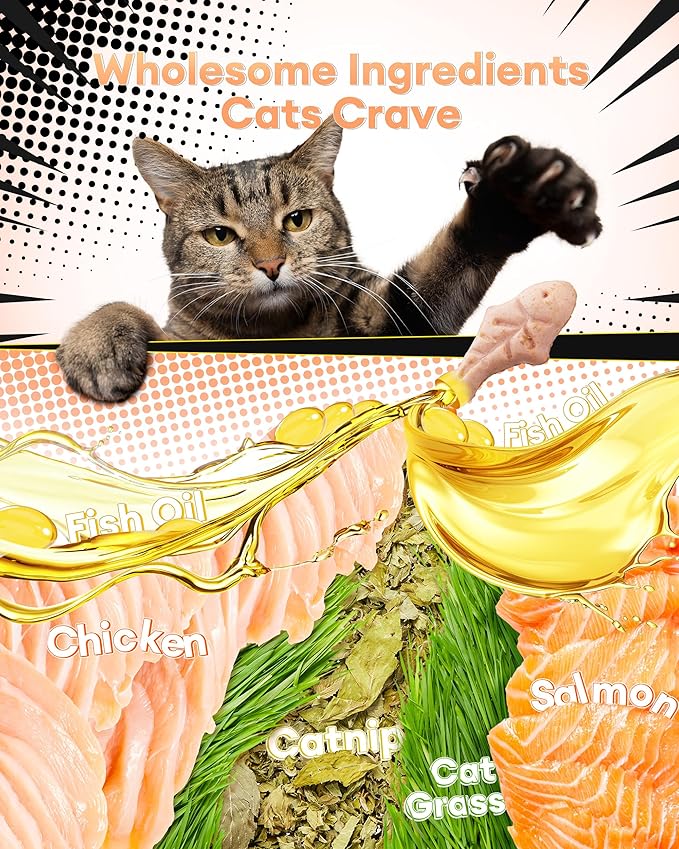 3.53oz Cat Grass Treats for Hairball Control – Natural Salmon & Cat Grass & Catnip Biscuits, Low-Calorie Healthy Snacks for Indoor Cats, Digestive & Dental Care