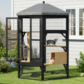Catio Outdoor Cat Enclosure,Large Cat House Kitty Cage,Indoor Outdoor Cats Outside Patio for Cats with Window Access & Waterproof Roof, Multiple Platforms & Scratching Post, 65" Black