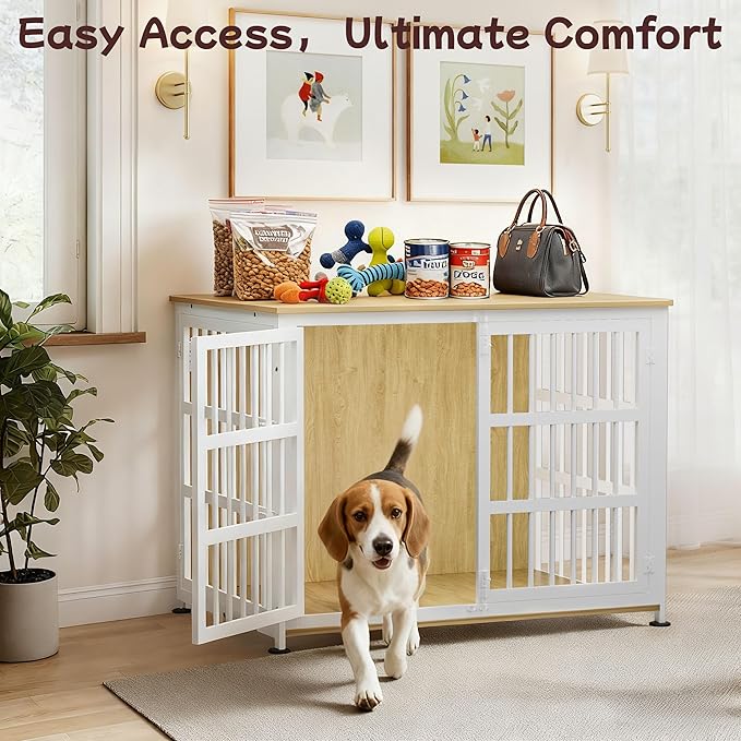 41'' Dog Crate Furniture Large Breed Dog Crate Dog Kennels for Inside Wooden Dog Crates End Table Heavy Duty Indoor Combination Cage for Medium to Large Dogs Oak