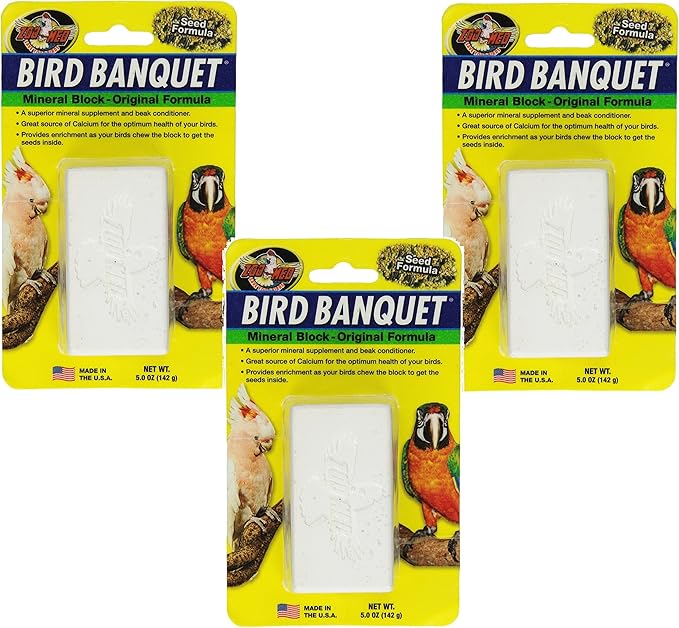 Zoo Med Bird Banquet Mineral Block, 3 Pack of 5 Ounces each, Seed Formula