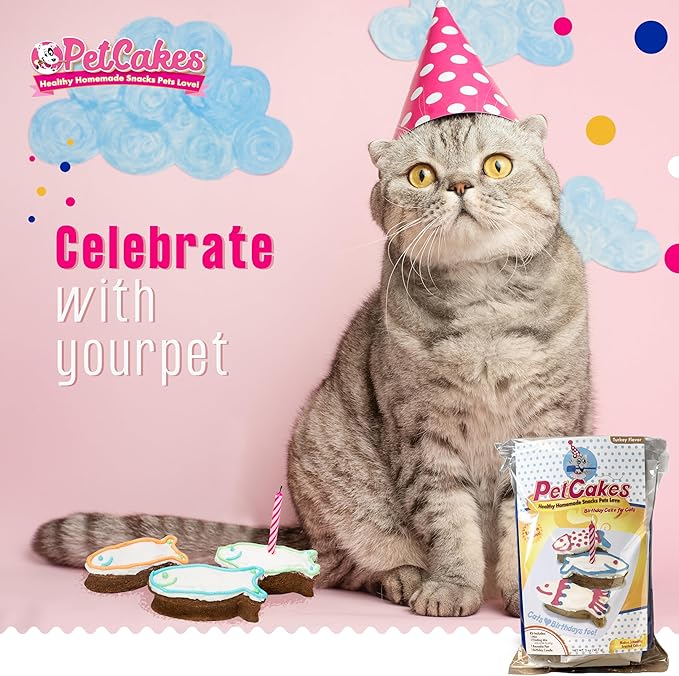PetCakes Cat Birthday Cake Kit - All Natural Treats - Kitten & Cats Turkey Flavor Cat Food - 5.5 Oz
