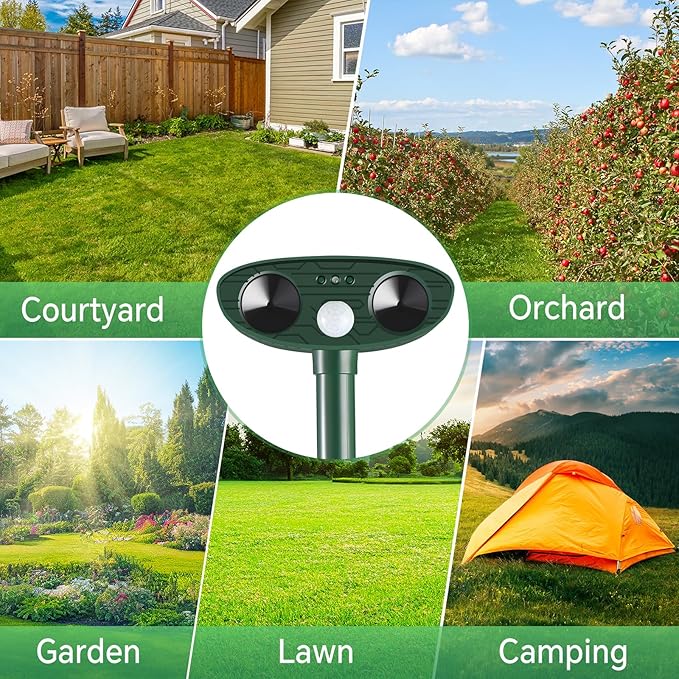 Cat Repellent Outdoor, Solar Ultrasonic Animal Repellent, Squirrel Repellent, Raccoon Deterrent, Waterproof Dog Repellent, Deer, Skunk, Mole Repellent, Motion Detector and LED Flashing Light (2)