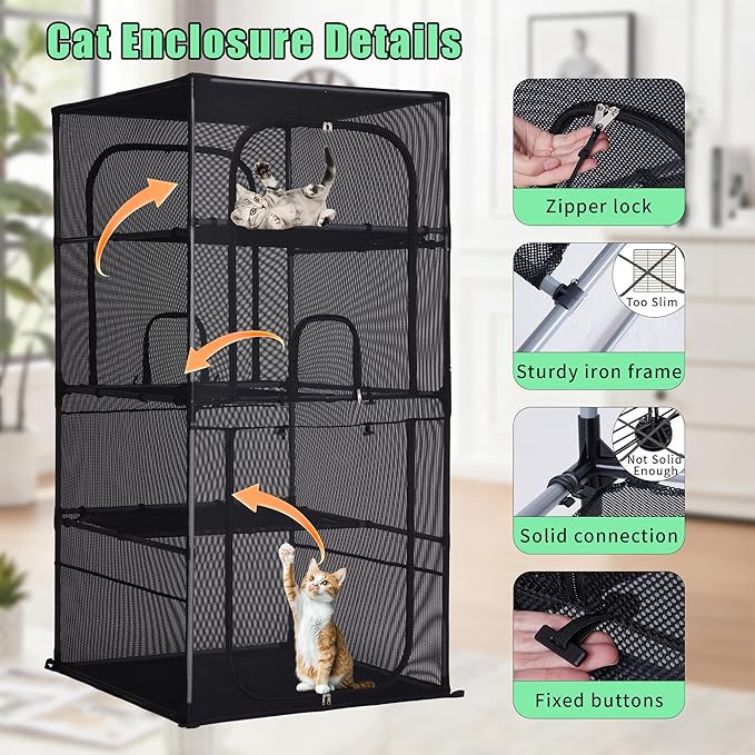 Catio Outdoor Cat Enclosure,4 Tiers Window Catio,Cat Enclosure Sturdy and Durable with Multiple Doors, Easy to Clean(36.2“L× 36.2”W ×72.4" H)