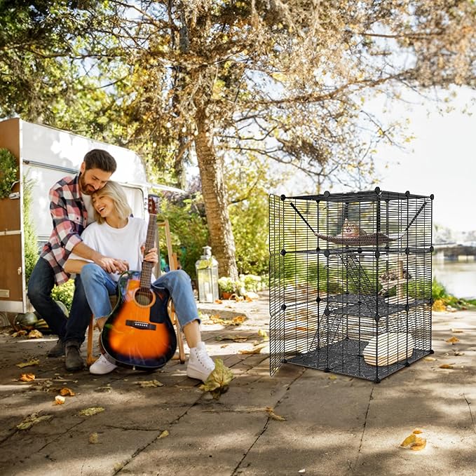 ZENY Cat Cage Indoor Cat Enclosures DIY Cat Playpen Detachable Metal Wire Kennels with Extra Large Hammock for 1-2 Cats, Ferret, Chinchilla, Rabbit or Small Animals