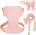 Didog Cute Small Dog Harness Collar and Leash Set with Bowtie, Breathable Soft Mesh Padded Puppy Harness, Pink Dog Harness for Parties, Holiday Gatherings & Gifts, Pink, S