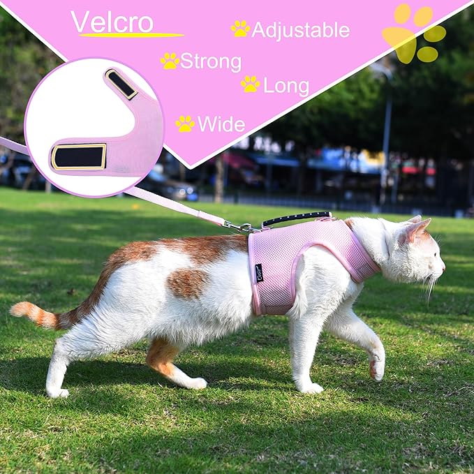 Kitty Harness and Leash for Walking Escape Proof Breathable Mesh Fabric, Solid Pink, X-Small, Adjustable Cat Walking Jackets with Handle, Padded Stylish Cat Vest