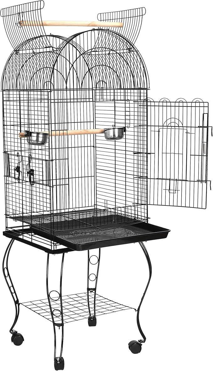 ZENY 63.5 Inch Open-Top Birdcage, Wrought Iron Bird Cage with Slide-Out Tray + Detachable Rolling Stand, Pet Parrot Cage for Parakeets Cockatoo Cockatiels, Play-Top Birdcage