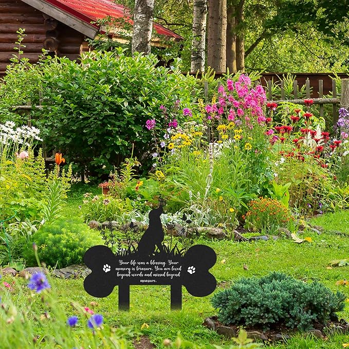 Pet Grave Markers Dog, Metal Dog Memorial Garden Markers Decorations for Cemetery, Pets Waterproof Grave Stakes Plaque Pet Headstone Garden Memorial Graves(13.4 x 12 in)