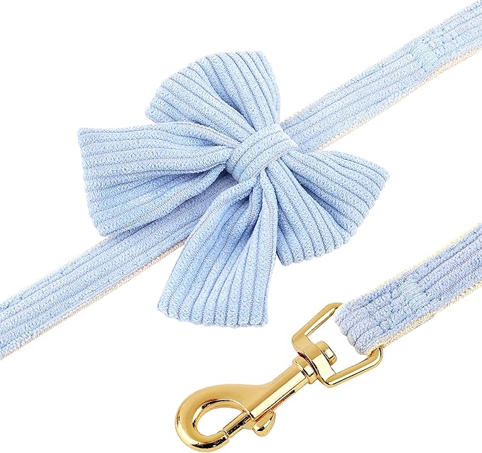 Didog Cute Small Dog Harness Collar and Leash Set with Bowtie, Breathable Soft Mesh Padded Puppy Harness, Dog Harness for Small Dogs Daily Walks Parties, Holiday Gatherings & Gifts, Blue, M