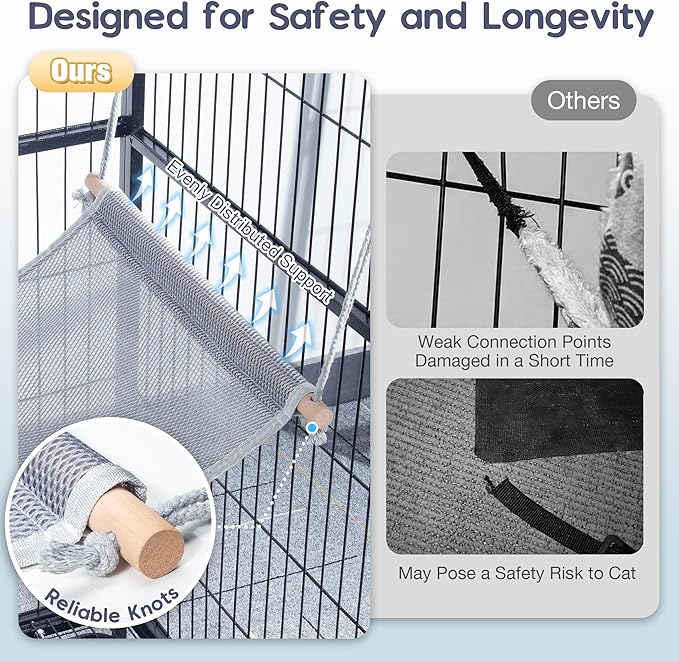 Cat Hammock for Cage Hanging Wooden Pet Hammock Bed Outdoor Cooling Pad for Cats, Ferret, Puppy, Rabbits, Small Animals (Grey)