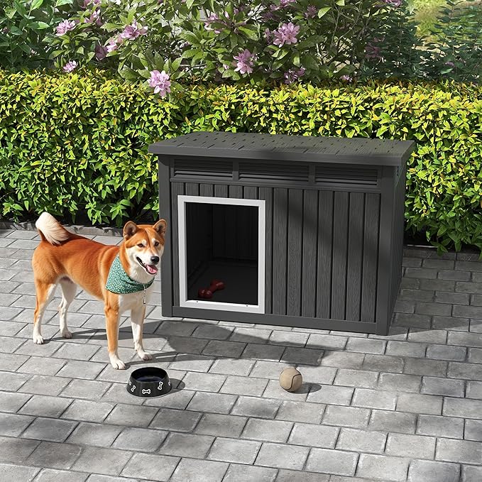 Fancyango Large Weatherproof Dog House with Removable Roof for Indoor & Outdoor Use - Spacious (42.8" L x 33" W x 31.5" H) Classic Black