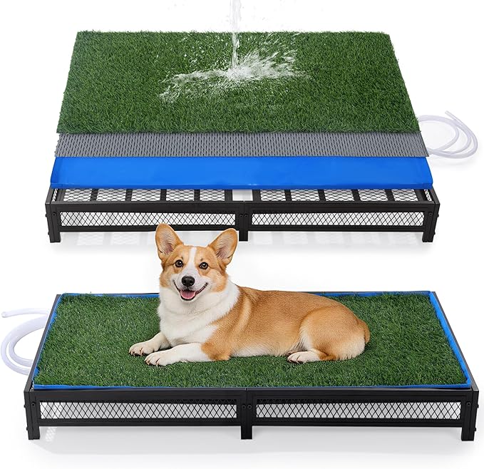 HOMBYS Porch Potty for Dogs with Drain, Artificial Grass Dog Potty Tray for Indoor & Outdoor,Pet Litter Box for Small Dogs, Puppy Toilet for Patio (25" L x 23" W x 6" H)