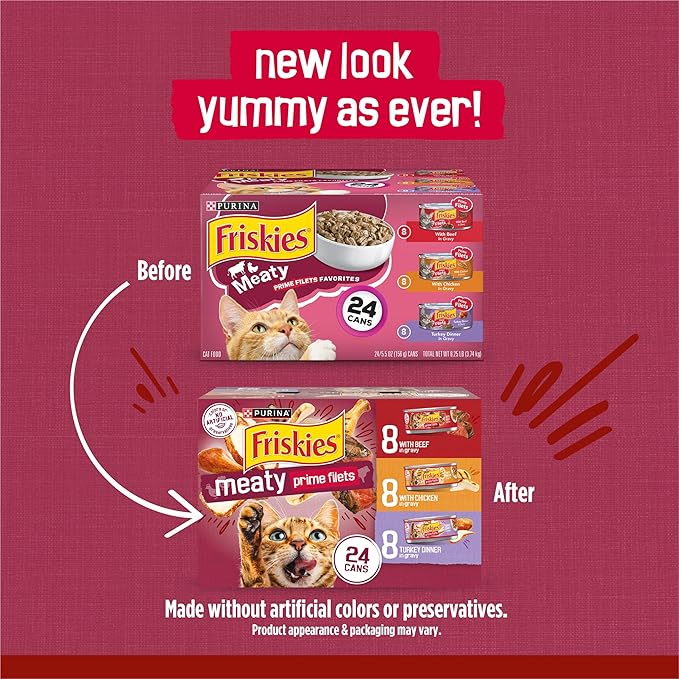 Purina Friskies Gravy Wet Cat Food Variety Pack, Prime Filets Meaty Favorites - (Pack of 24) 5.5 oz. Cans