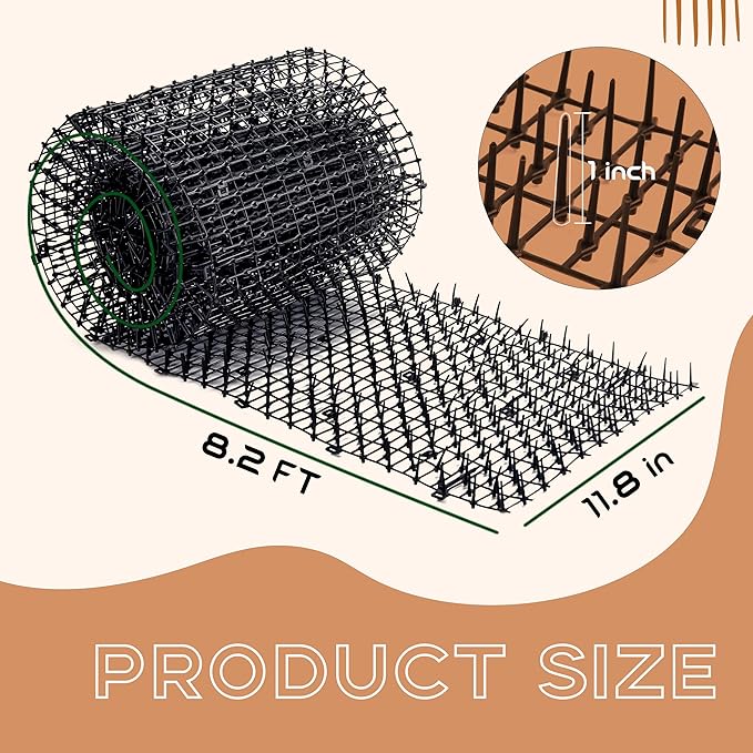 Hmyomina 16.4FT Scat Mat for Cats with 8 Garden Staples, Cat Scat Mat with Spikes Outdoor Plant & Furniture Protector(2PCS, 8.2FT Each)