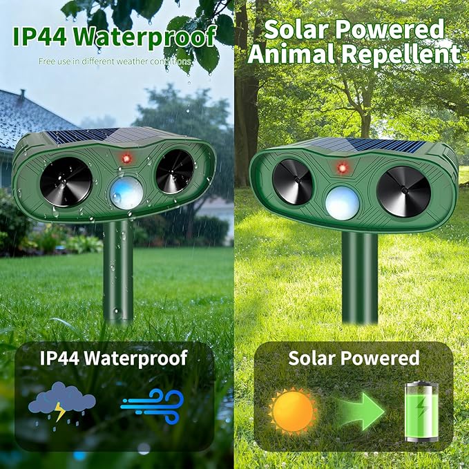 2025 Ultrasonic Animal Repellent Outdoor Deer Repellent Devices, 2Pack Solar Animal Repeller Motion Detection, Cat Repeller Outdoor to Scare Squirrel Dog Repellent Deterrent for Yard