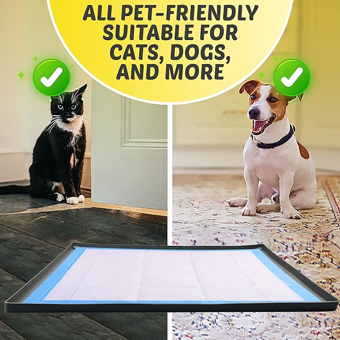 TidyFriend Dog Pee Pad Holder Tray Fits for 27.5” x 44” Pee Pads with Corner Lock Holes, Raised Edges, Non-Spill, Easy to Clean Silicone Dog Potty Tray Holder, for Indoor Floor Protection (Grey)