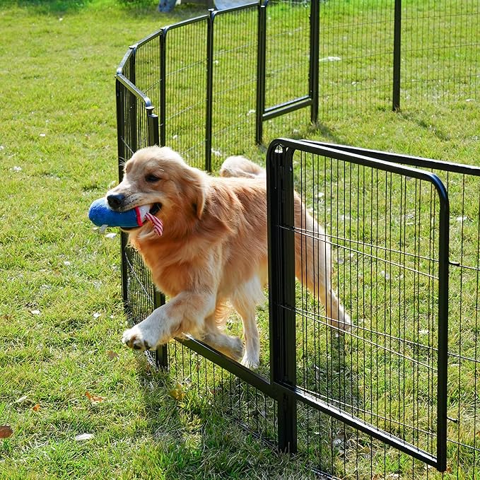 SunsGrove Dog Playpen with Wider Door, Heavy Duty Dog Pen, Anti Rust Dog Fence, Easy Insert into Soil, Pet Playpen for Yard RV Camping (50 inch, 4 Panels)