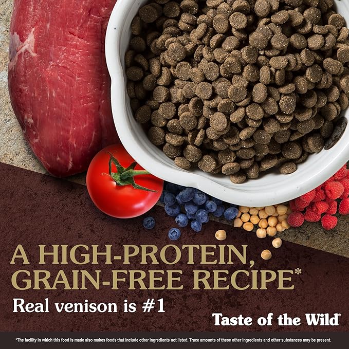 Taste of the Wild Pine Forest Grain-Free Recipe with Roasted Venison Dry Dog Food for All Life Stages Made with Protein from Real Venison, Superfoods and Guaranteed Nutrients Like Probiotics 28lb