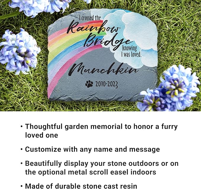 Let's Make Memories Over The Rainbow Bridge Garden Stone - Pet Memorial - Sympathy Garden Marker