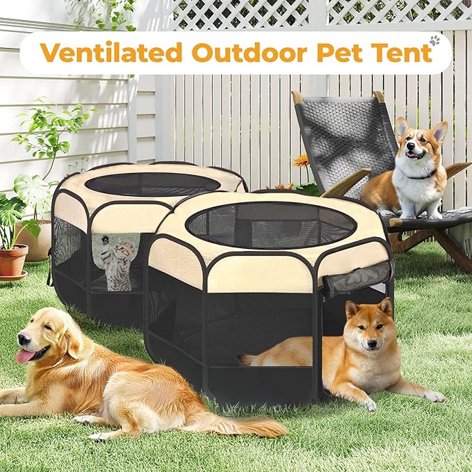 EighteenTek® 2-in-1 Pop Up Cat Playpen XLarge, Dog Puppy Pet Playpen, Indoor Outdoor Cats Enclosed, Cat Tent House Crate Cage, Portable & Foldable Playpen for Kittens(No Divider, Unified Space)