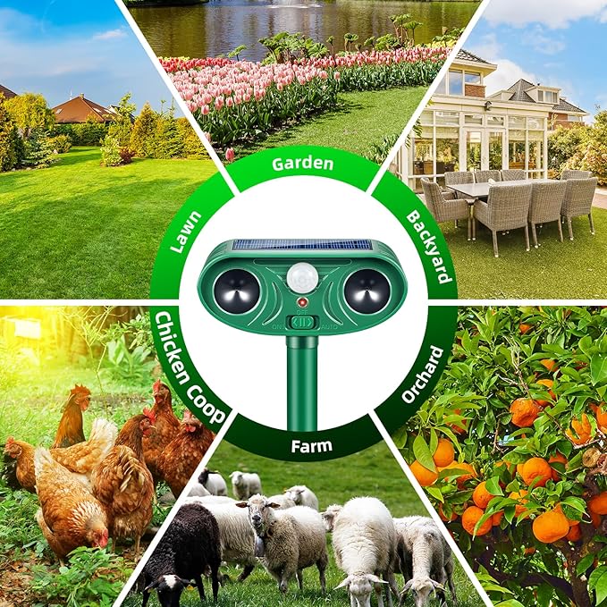 2026 Solar Animal Repellent Outdoor&Cat Repellent Outdoor with Motion Deer Repellent Devices Ultrasonic Cat Deterrent Fox Raccoon Squirrel Rabbit Coyote Deterrent for Farm Orchard Garden 4 PCS