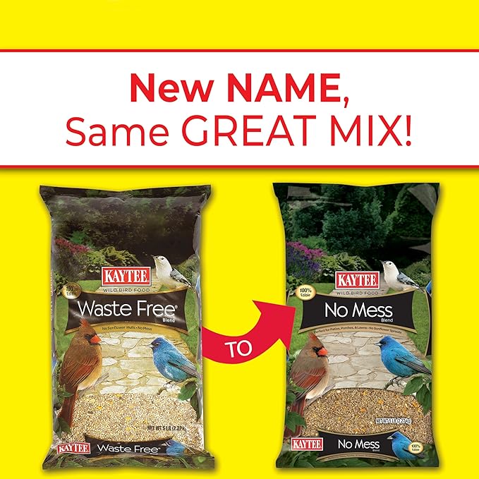 Kaytee Wild Bird No Mess Food Seed Blend for Blue Jays, Woodpeckers, Juncos, Cardinals, Grosbeaks, Sparrows, and Finches, 5 Pound (Pack of 3)