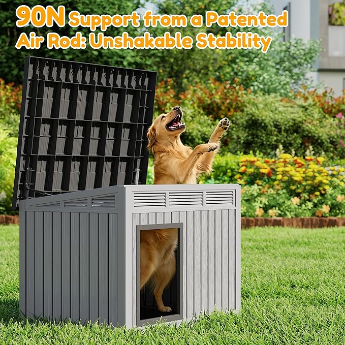 Fancyango Large Dog House for Indoor & Outdoor - Weatherproof & Removable Roof, Fits Small to Large Dogs (42.8" L x 33" W x 31.5" H) - Grey