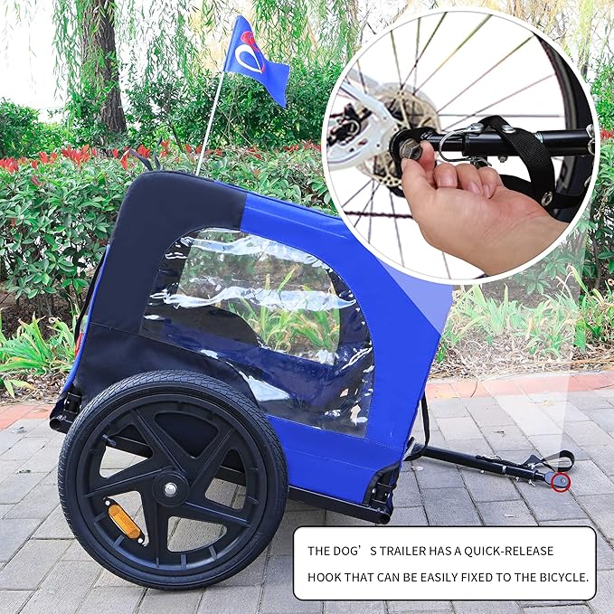 HomVent Dog Bike Trailer - Folding Pet Carrier Wagon with 16 Inch Wheels for Small and Large Dogs