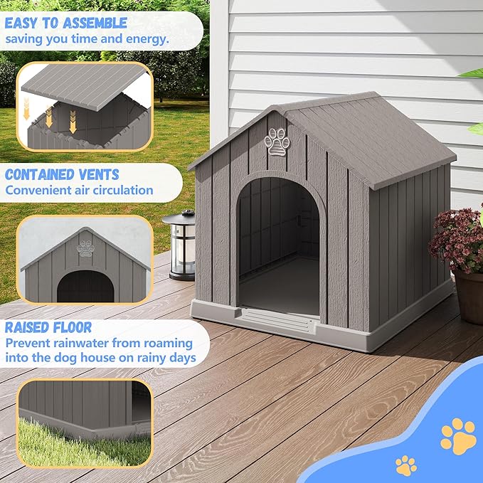 DRATO Dog House Resin Outdoor Dog Kennel - Weatherproof Small Dog House for Indoor Use