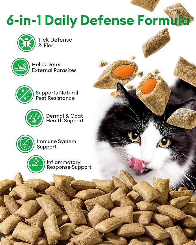 Flea and Tick Prevention for Cats – 500 Crunchy & Creamy Chews, Cat Flea Chewables with Skin & Coat Support – Oral Supplement for All Breeds & Ages