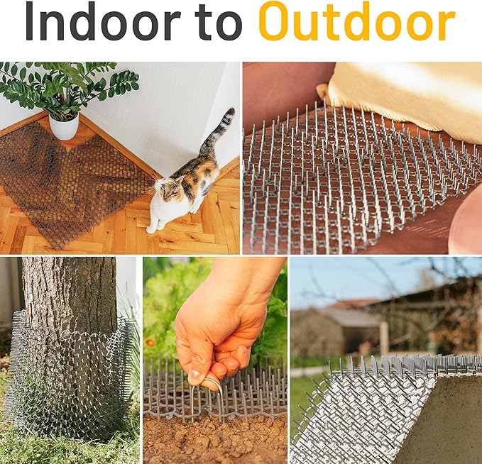 Petfolio 18 Pack Scat Mat for Cats - 8 x 6 Inch Cat Deterrent Mat with 1 Inch Spikes is A Great Cat Repellent Indoor & Outdoor to Keep Cats Away. Includes 6 Garden Staples & 10 Zip Ties (Grey)