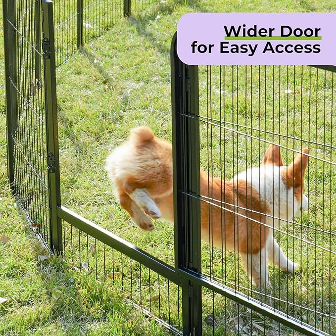 SunsGrove Dog Playpen with Wider Door, Heavy Duty Dog Pen, Anti Rust Dog Fence, Easy Insert into Soil, Pet Playpen for Yard RV Camping (45 inch, 32 Panels)
