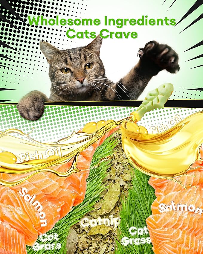 3.53oz Cat Grass Treats for Hairball Control – Natural Chicken & Cat Grass & Catnip Biscuits, Low-Calorie Healthy Snacks for Indoor Cats, Digestive & Dental Care