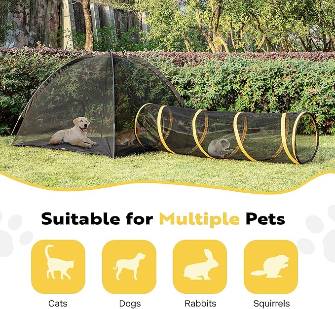 VIVOHOME Outdoor Cat Enclosures 3-in-1 Portable Catio w/Large Cat Tent, Tunnel, Playhouse, 5 Piece Door, Cat Leash, Mint Ball for Rabbits, Dogs and Feline Friends to Explore in Yard, Balcony, Camping