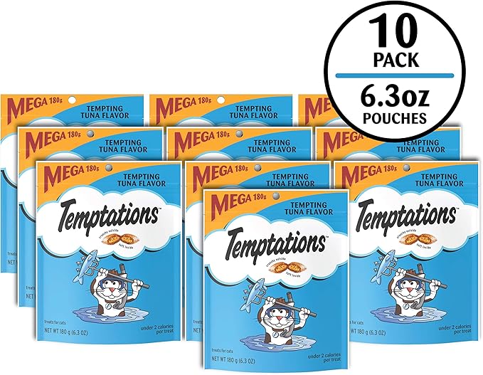 Temptations Cat Treats Classic Crunchy and Soft Cat Treats, Tempting Tuna Flavor, 6.3 oz. Pouch (Pack of 10)