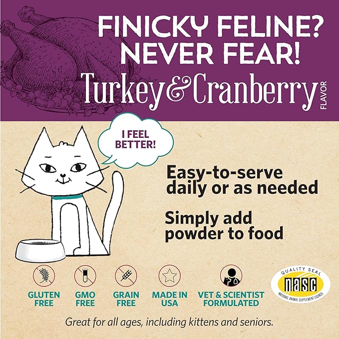 Meowbiotics Kitty P. Freely Cat Urinary Supplement, Cranberry for UTI & Kidney Support Powder Probiotics for Cats, Made in USA (30 Days)