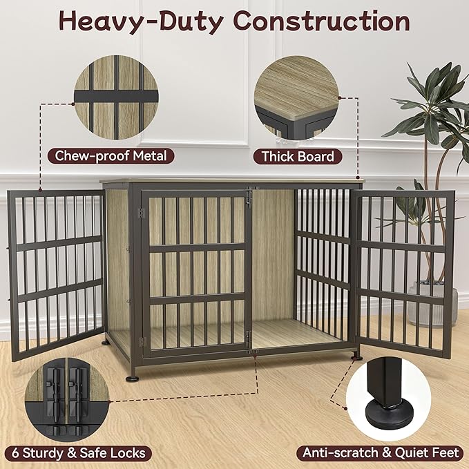 41'' Dog Crate Furniture Large Breed Dog Crate Dog Kennels for Inside Wooden Dog Crates End Table Heavy Duty Indoor Combination Cage for Medium to Large Dogs Maple