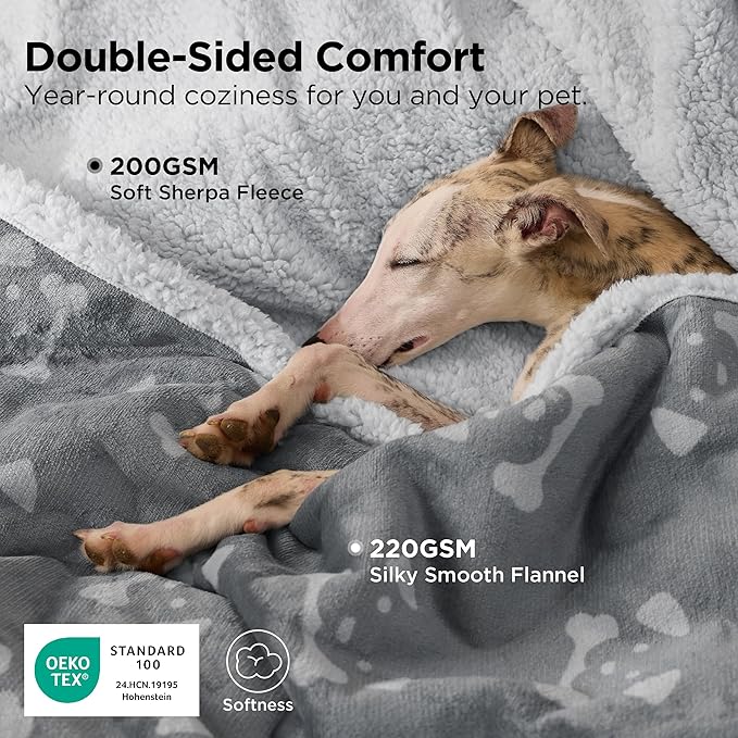 Bedsure Waterproof Dog Blankets for Medium Dogs Washable - Soft Print Sherpa Fleece Puppy Cat Blanket, Cozy Plush Reversible Throw Furniture Protector for Pet Kitten Doggy, 30"X40", Smokey Grey