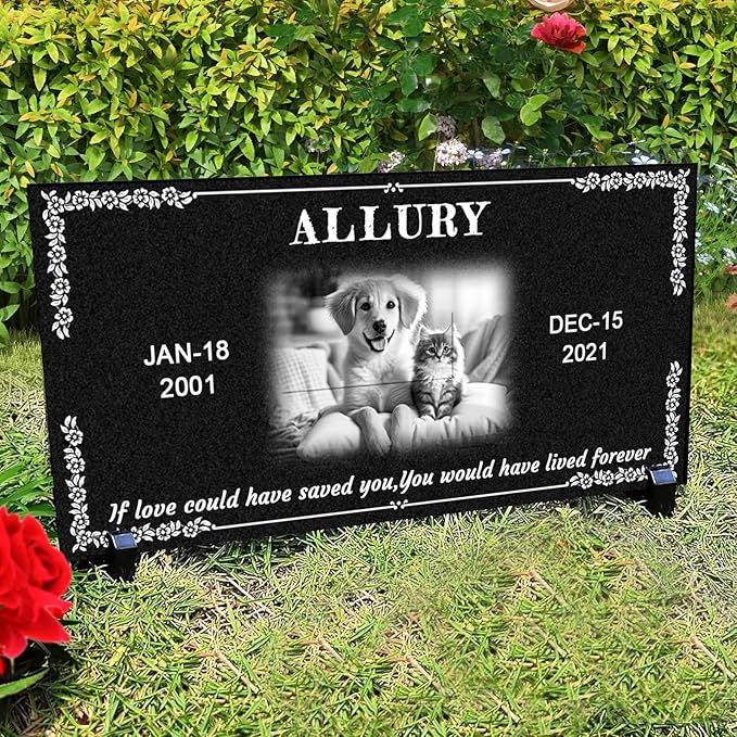 Personalized Pet Memorial Stone, Weatherproof Granite Dog Headstone - Custom Grave Markers for Dogs&Cats Engraved with Photo Name Date,Memorial Stones for Memory Garden