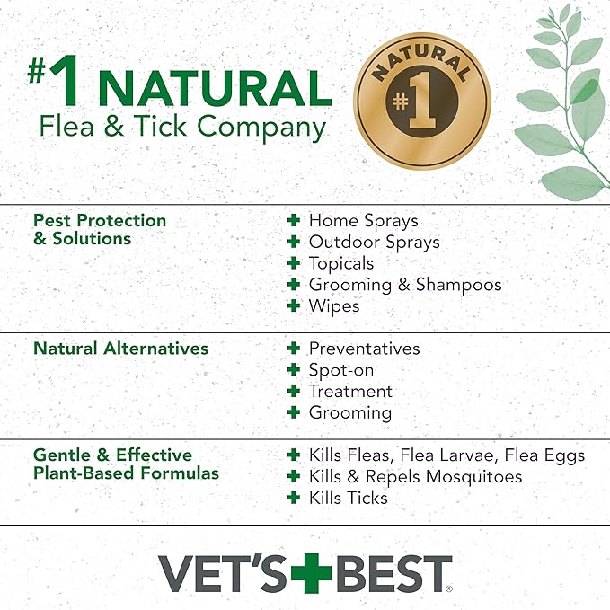 Vet's Best Natural Flea and Tick Spray for Cats and Home – Plant-Based Pest Control with Certified Essential Oils – Safe Indoor Flea Treatment for Cat Households – 96 oz Refill Bottle – Made in USA