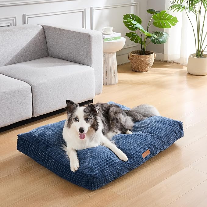 Modern Threads Ultra Plush Orthopedic Memory Foam Pillow Bed for Large Dogs with Supportive Filling and Stylish Textured Design, Blue, (48" L x 36" W x 6" Th)