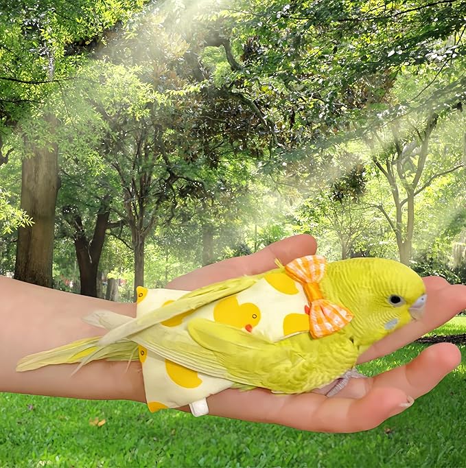 2 Pcs Bird Diapers Bird Harness Flight Suits Diapers with 80 Inch Flying Leash Reusable Parrot Nappy with Waterproof Inner Layer for Cockatiel Budgie Conure Parakeet Lovebird-Heart&Duck