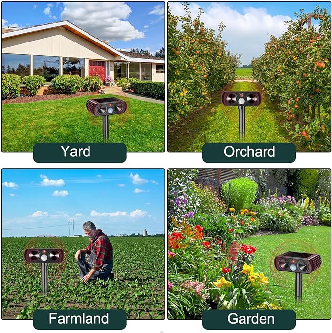 Qualirey 3 Pack 2025 Solar Ultrasonic Animal Repellent Outdoor Sonic Deer Repellent Devices Deterrent Away Cat Dog Raccoon Rabbit Pet with Motion Sensor Weatherproof General for Garden Yard Farm Lawn