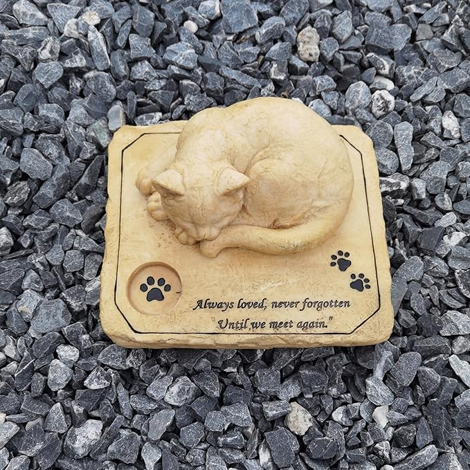 Personalized Cat Memorial Stones Waterproof kitty Memorial Grave Markers Garden Stones,Pet Memorial Tombstone with A Sleeping Sweet Kitty On The Top,Sympathy Pet Loss Gift, Customizable Name and Date