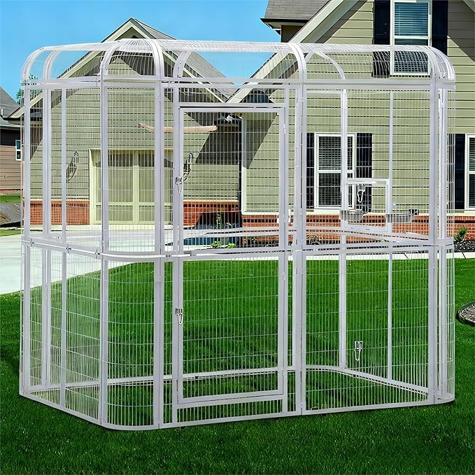 87-Inch Heavy Duty Walk-in Bird Cage – Large Outdoor Aviary Metal Birdcage with Stand, 7.22x5.25x6.8ft Flight Space for Macaw, Budgie, Conure, Lovebird, Parakeet, Cockatiel