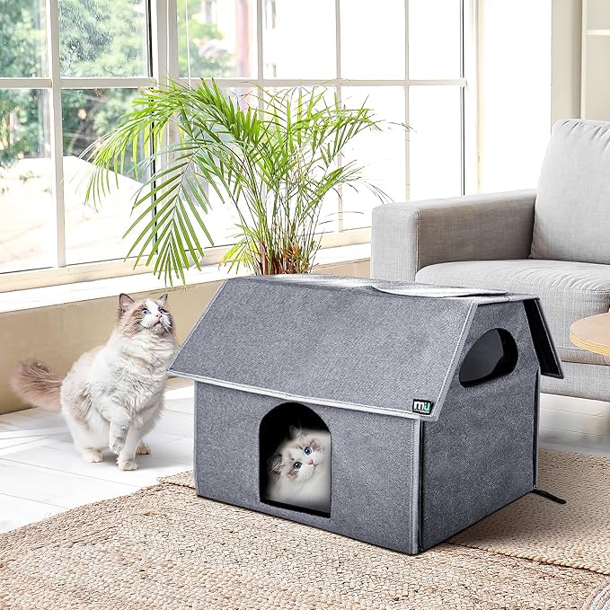 MIU Color Outdoor Cat House, Extra Large Weatherproof Cat Houses for Outdoor Cats, Warm Feral Cat Shelter with Removable Soft Mat, Big Cat Bed, 20.5"x17.5"x16.6"