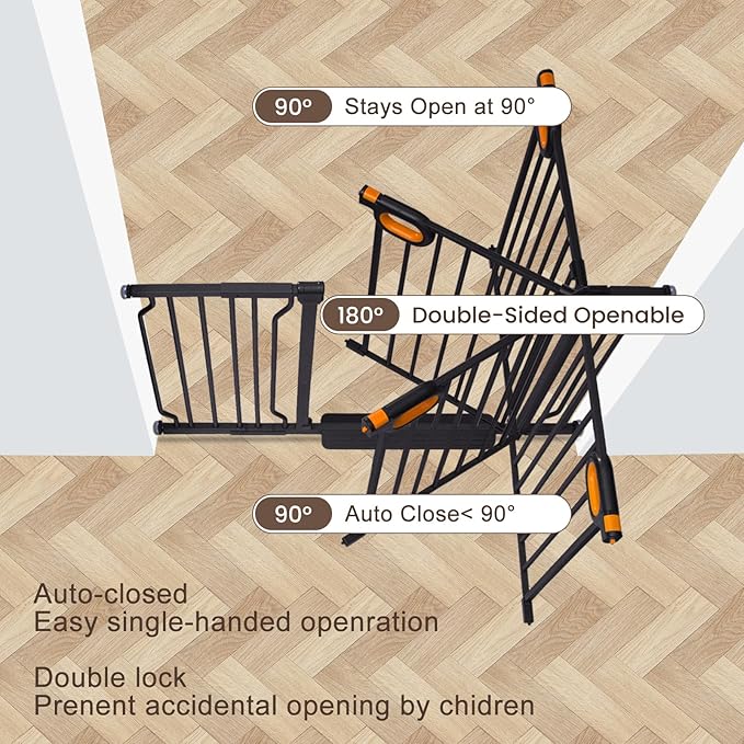 Extra Wide Baby Gate with Door Pressure Mounted 62.2-66.9 Inch,Child Dog Baby Safety Gates for Doorways,Walk Through Dog Gate Indoor for The House Kitchen Stairs No Drilling,Black