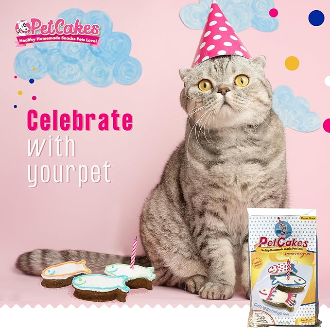 PetCakes Cat Birthday Cake Kit - Natural Treats - Cheese Flavor Kitten & Cat Food - 5.5 Oz