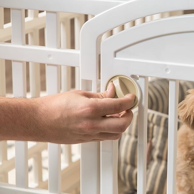 IRIS USA Dog Playpen Puppy Playpen Indoor – 24" 6-Panel Dog Playpen with Door, 61 x 61 x 24, Dog Play Pen Indoors for Puppies & Small Dogs, Plastic Pet Playpen, Indoor Dog Pen, White